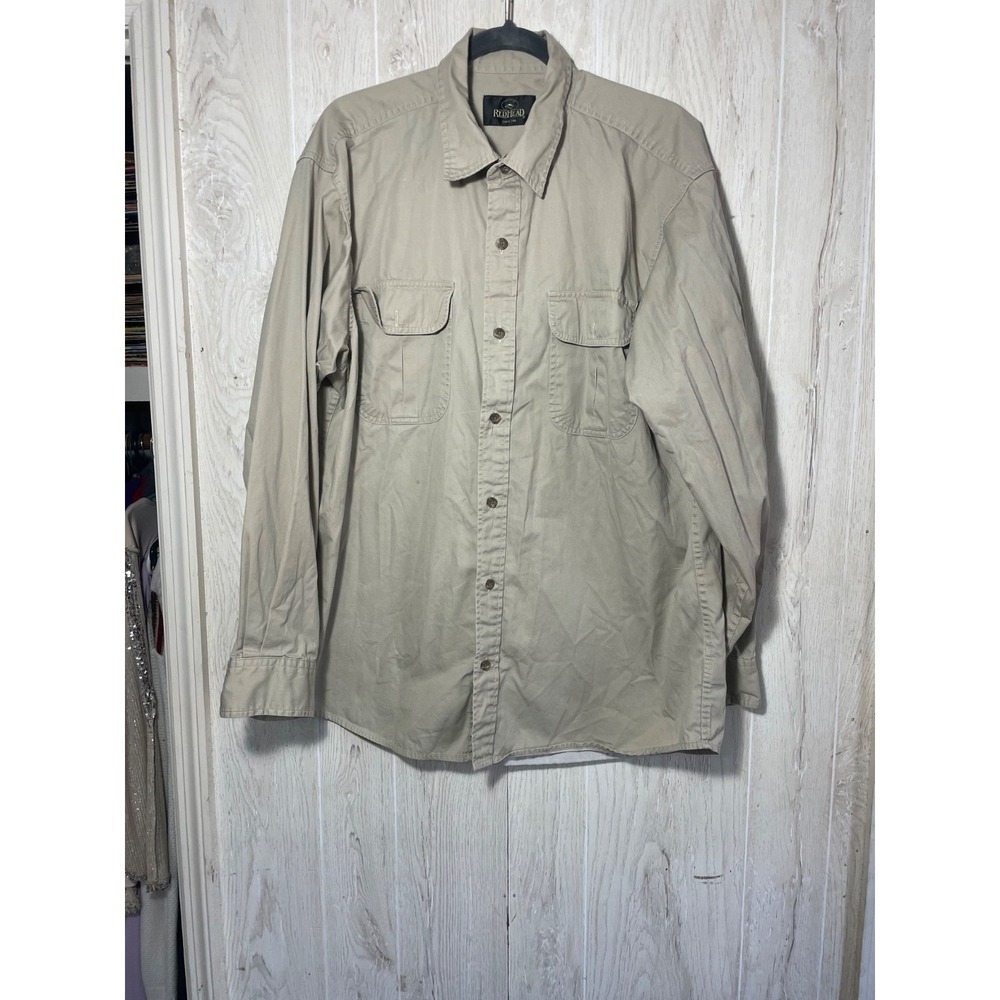Redhead Men's Large Beige Fishing‎ Hunting Hiking Button Down Long Sleeve Shirt